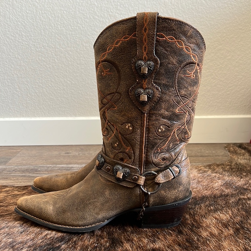Durango Heart Concho Harness Leather Cowboy Boots